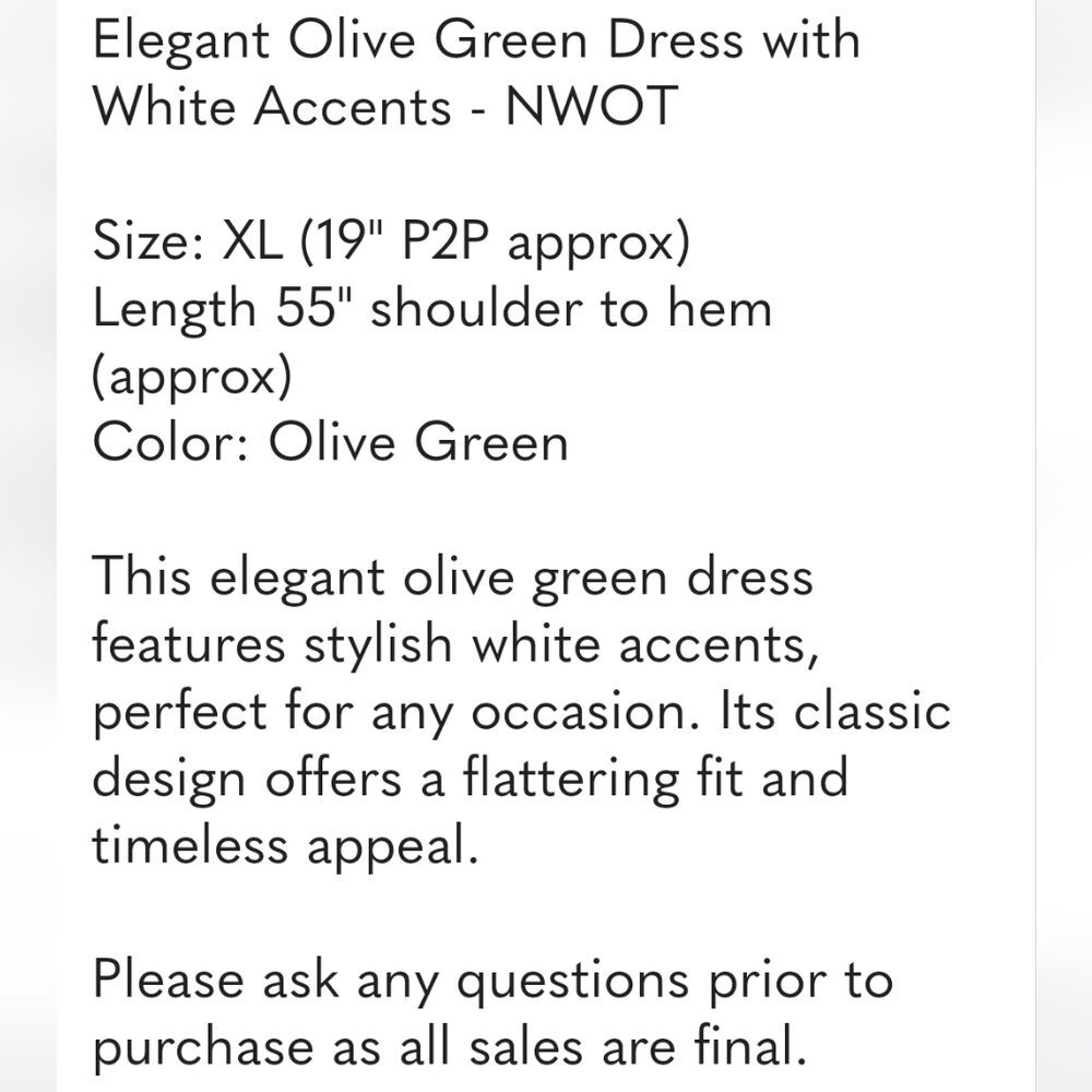 NANYUAYA Elegant Olive Green Maxi Dress with White Accents - NWOT - Picture 8 of 9